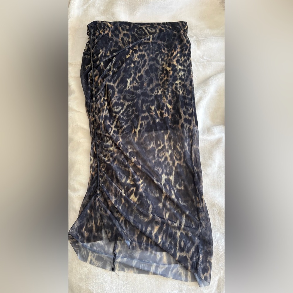 All Saints Nora Black and Brown Animal Print Patterned Skirt